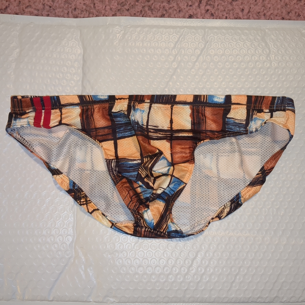 Unbranded Multicolor Geometric Printed Nylon Mesh Bikini Briefs Size Large